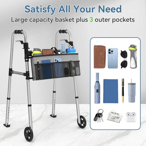 Folding Walker with Basket and Glide Skis - Picture 3 of 6